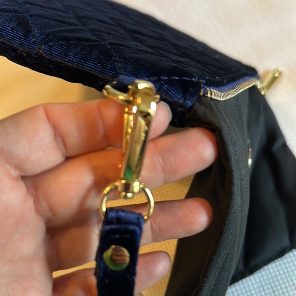 Velvet Dark Blue Woman’s Pouch with Golden Hardware and Zipper - Picture 9 of 13